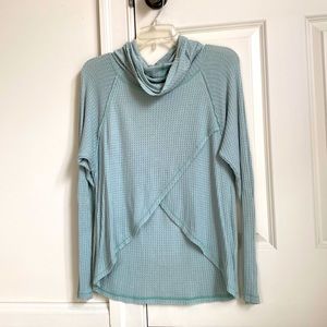 Free People waffle weave cowl neck long sleeve, high to low hem